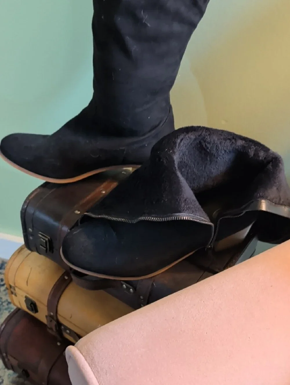 Women's Over-the-Knee Black Zip Boots with Low Block Heel